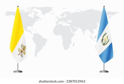 Vatican and Guatemala flags for official meeting against background of world map.