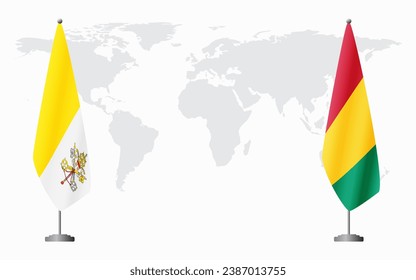 Vatican and Guinea flags for official meeting against background of world map.