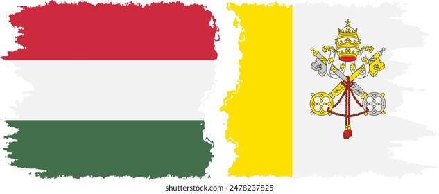 Vatican and Hungary grunge flags connection, vector