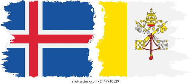 Vatican and Iceland grunge flags connection, vector