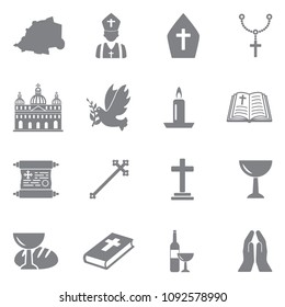 Vatican Icons. Gray Flat Design. Vector Illustration. 