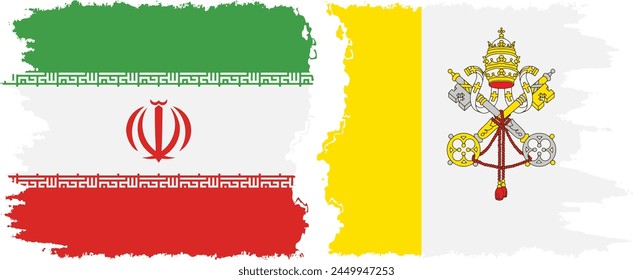 Vatican and Iran grunge flags connection, vector