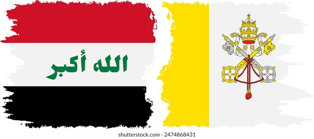 Vatican and Iraq grunge flags connection, vector