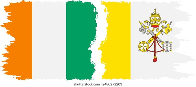 Vatican and Ivory Coast grunge flags connection, vector