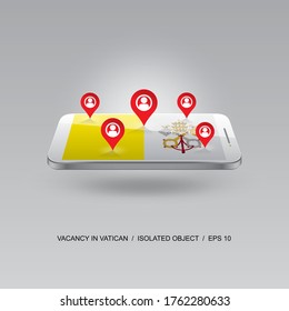 VATICAN job search icon on national flag. 3d image of telephone. Design for banners, posters, sites, advertising. Vector illustration. 