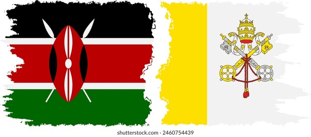 Vatican and Kenya grunge flags connection, vector