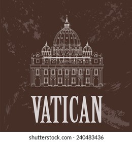 Vatican landmarks. Retro styled image. Vector illustration