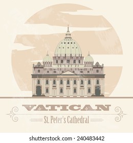 Vatican landmarks. Retro styled image. Vector illustration