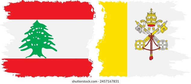 Vatican and Lebanon grunge flags connection, vector