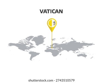 VATICAN Location Pin on World Map with Flag in Pin's Body