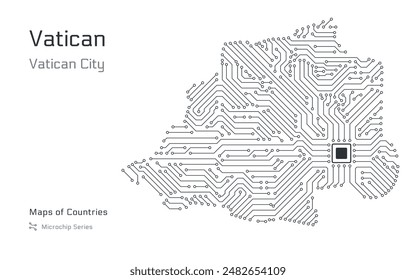 Vatican Map with a capital of Vatican City Shown in a Microchip Pattern with processor. E-government. World Countries vector maps. Microchip Series	
