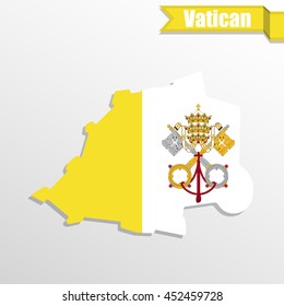 Vatican map with flag inside and ribbon