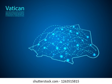 vatican map with nodes linked by lines. concept of global communication and business. Dark vatican map created from white dots with travel locations or internet connection.