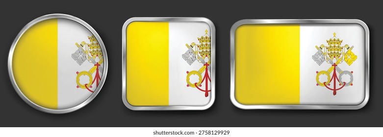 VATICAN Metallic Flag Collection, Circular, Square and Rectangular VATICAN Flag Badges Set
