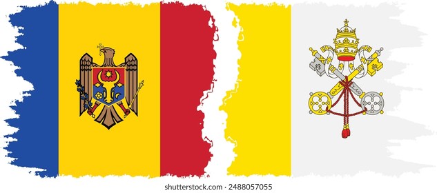 Vatican and Moldova grunge flags connection, vector