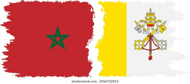 Vatican and Morocco grunge flags connection, vector