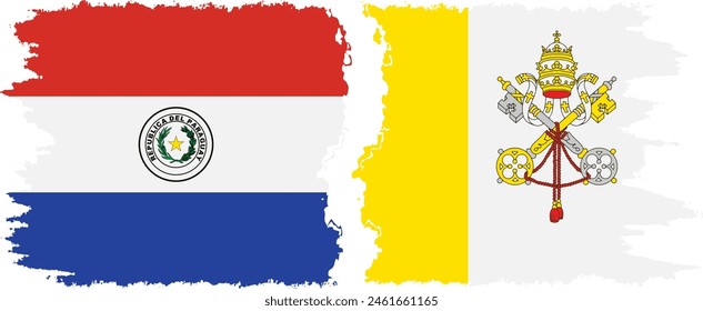 Vatican and Paraguay grunge flags connection, vector