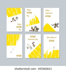 Vatican Patriotic Cards for National Day. Expressive Brush Stroke in National Flag Colors on white card background. Vatican Patriotic Vector Greeting Card.