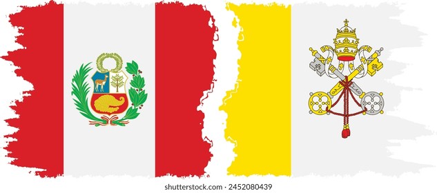 Vatican and Peru grunge flags connection, vector