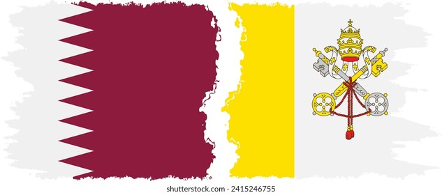 Vatican and Qatar grunge flags connection, vector
