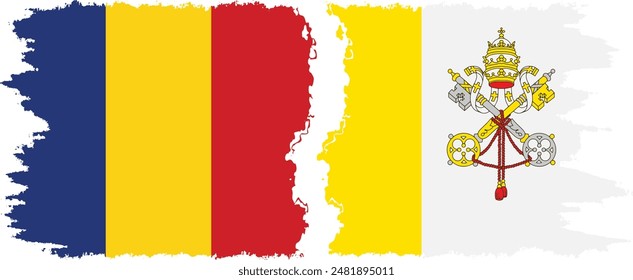 Vatican and Romania grunge flags connection, vector