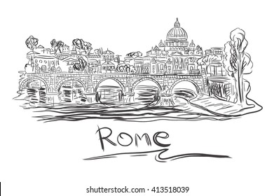 Vatican in Rome, sketch, vector illustration
