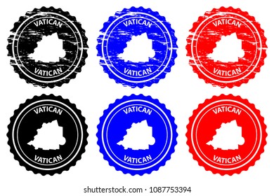 Vatican - rubber stamp - vector, Vatican City map pattern - sticker - black, blue and red