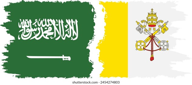 Vatican and Saudi Arabia grunge flags connection, vector