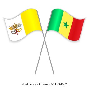 Vatican and Senegalese crossed flags. Vatican City State combined with Senegal isolated on white. Language learning, international business or travel concept.