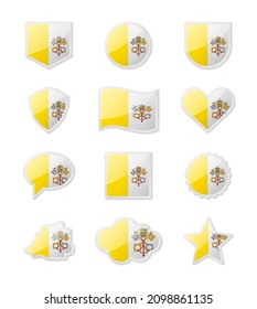 Vaticano - conjunto de banderas de los países en forma de stickers de varias formas. Ilustración del vector