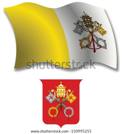 vatican shadowed textured wavy flag and coat of arms against white background, vector art illustration, image contains transparency transparency