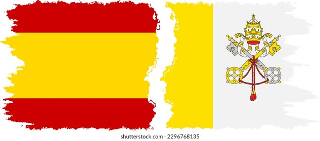 Vatican and Spain grunge flags connection, vector