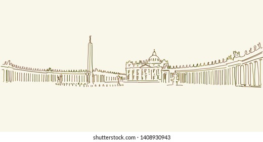 Vatican St Peter Square drawing, brown colored version for Apps, Print or web backgrounds