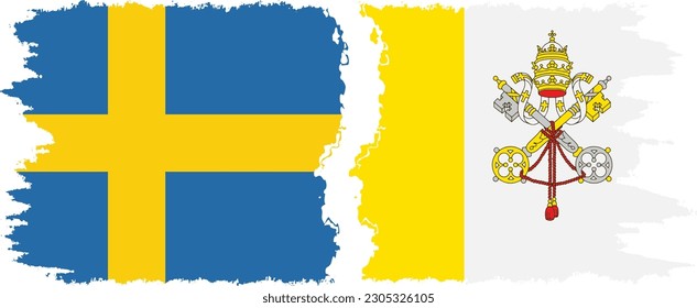 Vatican and Sweden grunge flags connection, vector