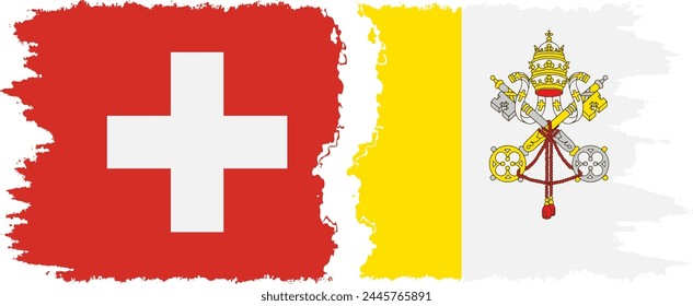 Vatican and Switzerland grunge flags connection, vector