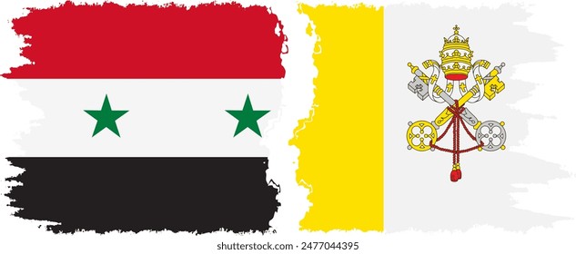 Vatican and Syria grunge flags connection, vector