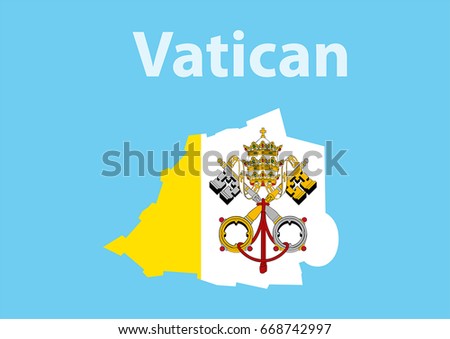 Vatican. The territory and capital of the Vatican,on the background of the flag. The flag consists of two stripes,yellow and white,in the center of the white stripe Vatican coat of arms.