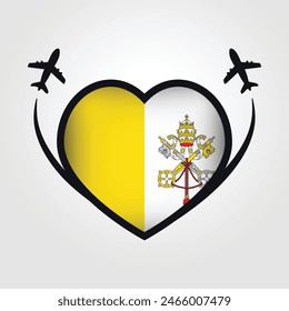 Vatican Travel Heart Flag With Airplane Icons