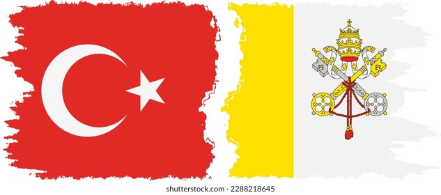 Vatican and Turkey grunge flags connection, vector
