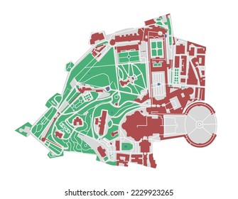 Vatican vector map. Detailed map of Vatican city administrative area. Cityscape panorama. Royalty free vector illustration. Outline map with buildings, water, forest. Tourist decorative road map.