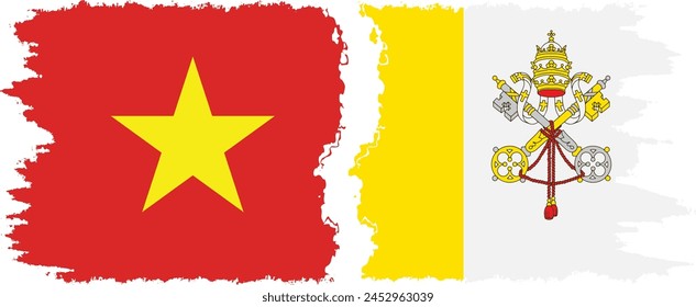 Vatican and Vietnam grunge flags connection, vector