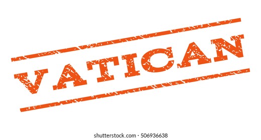 Vatican watermark stamp. Text tag between parallel lines with grunge design style. Rubber seal stamp with scratched texture. Vector orange color ink imprint on a white background.