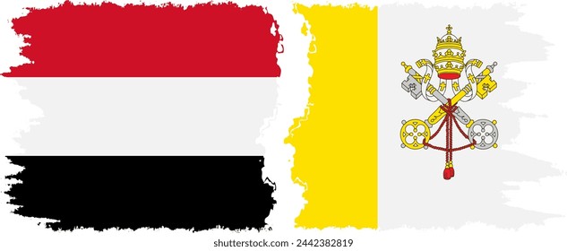 Vatican and Yemen grunge flags connection, vector