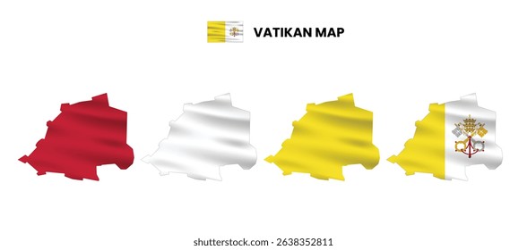 Vatikan map in various style frames, icons, black color, borders, flag colors. Vector illustration