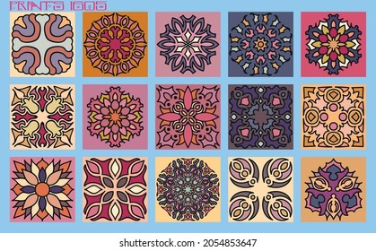 Vattern vector tiles traditional textures ornamental ceramics Spanish, Portuguese, Mexican, Arabic, Moroccan, Italian, colonial, hydraulic, majolica, Turkish Azulejos baldosas losetas racholas cerámic