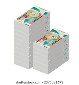 Vatu Vector Illustration. Vanuatu money set bundle banknotes.  Paper money 1000 VUV. Flat style. Isolated on white background. Simple minimal design.