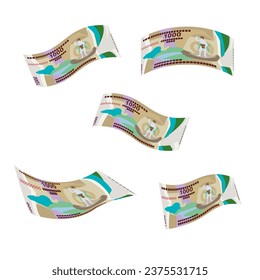 Vatu Vector Illustration. Vanuatu money set bundle banknotes. Falling, flying money 1000 VUV. Flat style. Isolated on white background. Simple minimal design.