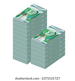 Vatu Vector Illustration. Vanuatu money set bundle banknotes.  Paper money 2000 VUV. Flat style. Isolated on white background. Simple minimal design.