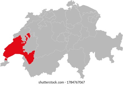 Vaud canton isolated on Switzerland map. Gray background. Backgrounds and Wallpapers.