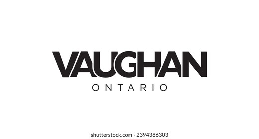 Vaughan im kanadischen Emblem für Druck und Web. Das Design zeichnet sich durch geometrischen Stil, Vektorgrafik mit gewagter Typografie in moderner Schrift aus. Grafische Slogan-Schrift einzeln auf weißem Hintergrund.